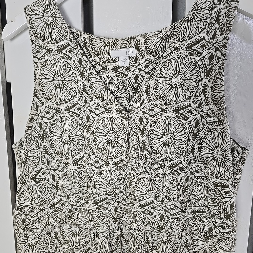 J Jill Maxi Dress Medium Gray Sleeveless VNeck Stretch‎ Geo Floral Boho